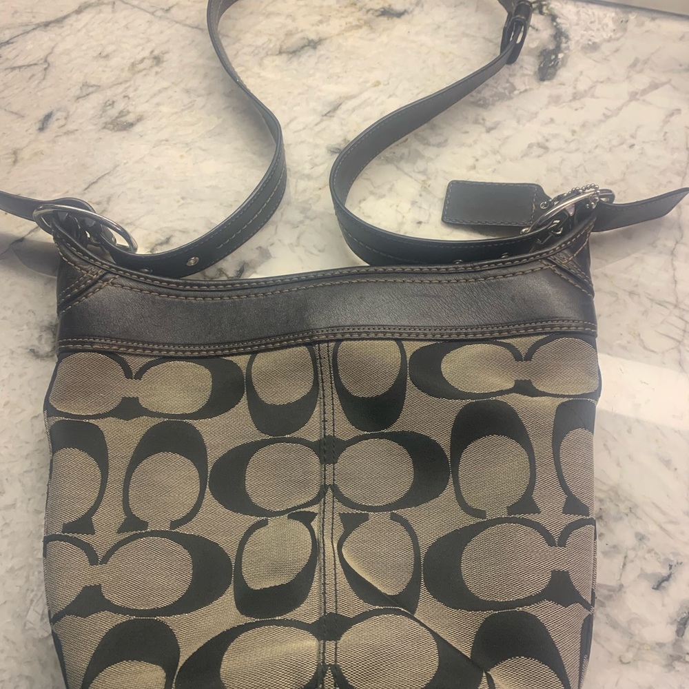 Coach black and gray monogram bucket purse